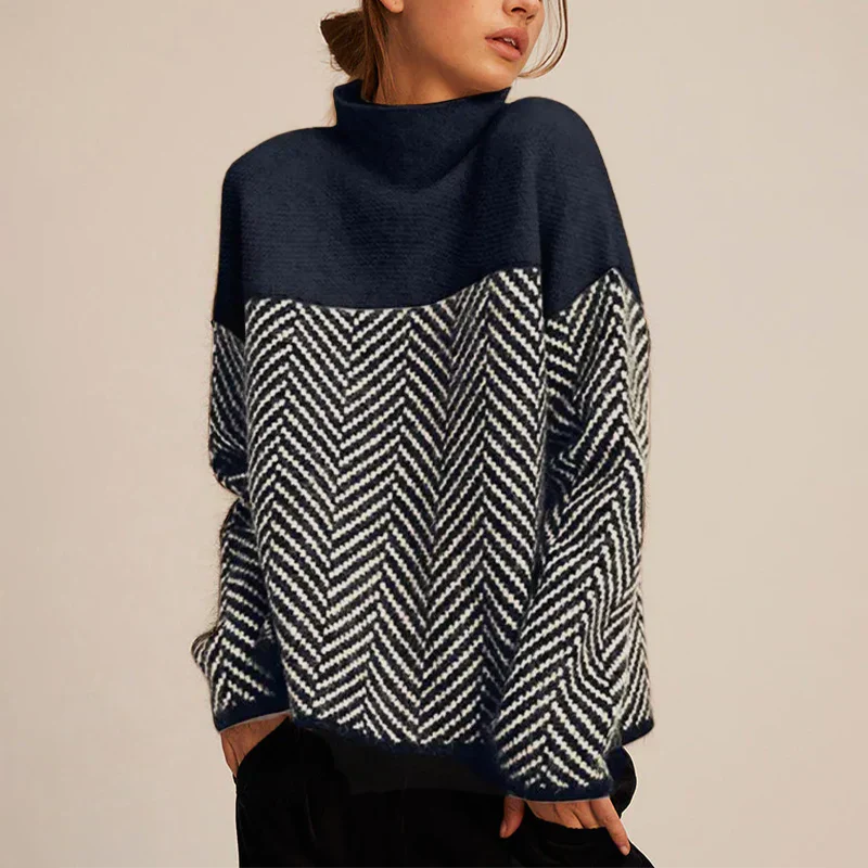 Karin | Rollkragenpullover - Jumper - Marineblau / Eine Größe Passt Allen