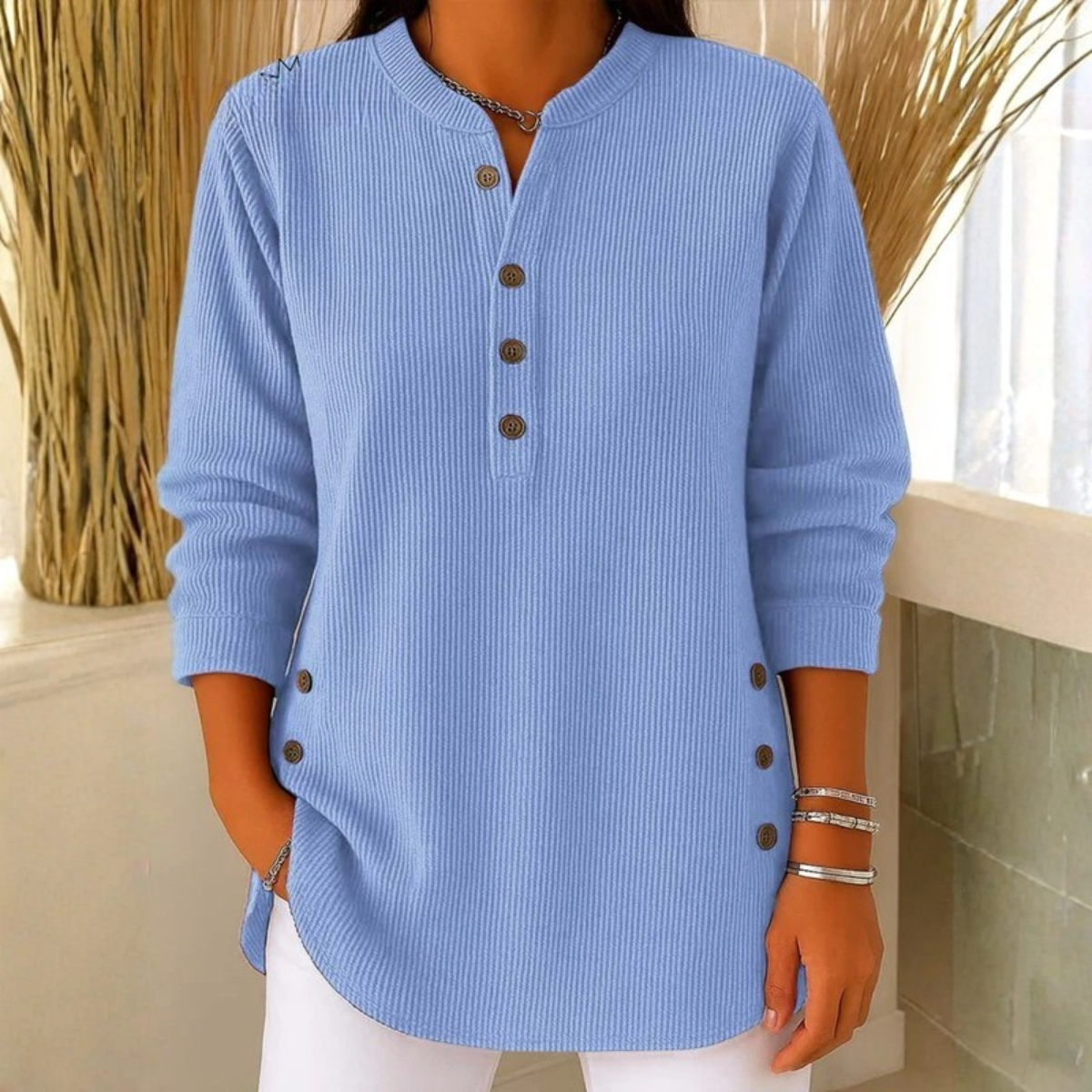 Clinazi | Bequemer Strickpullover mit Henley-Knopfleiste