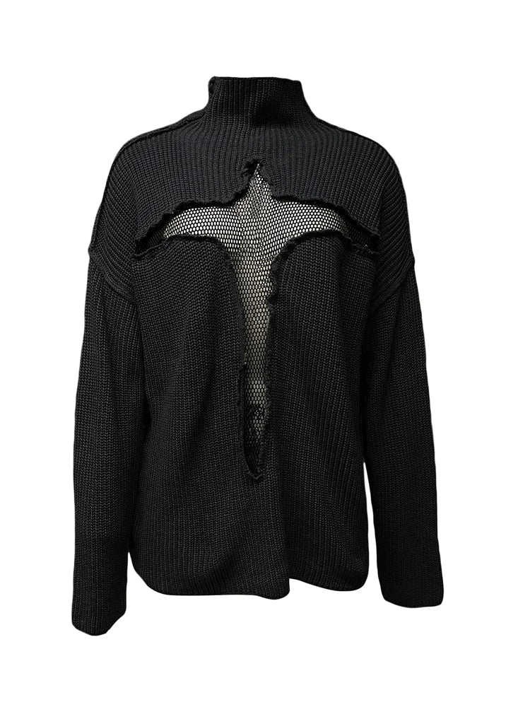 Melixa | Trendiger Cut-Out-Strickpullover mit hohem Kragen