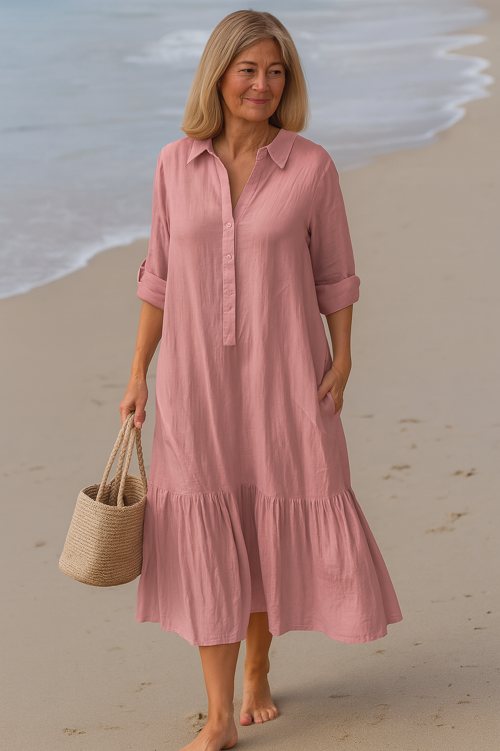 Valeria | stilvolles Kleid mit Kragen und fließendem, gestreiftem Design