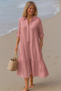 Valeria | stilvolles Kleid mit Kragen und fließendem, gestreiftem Design