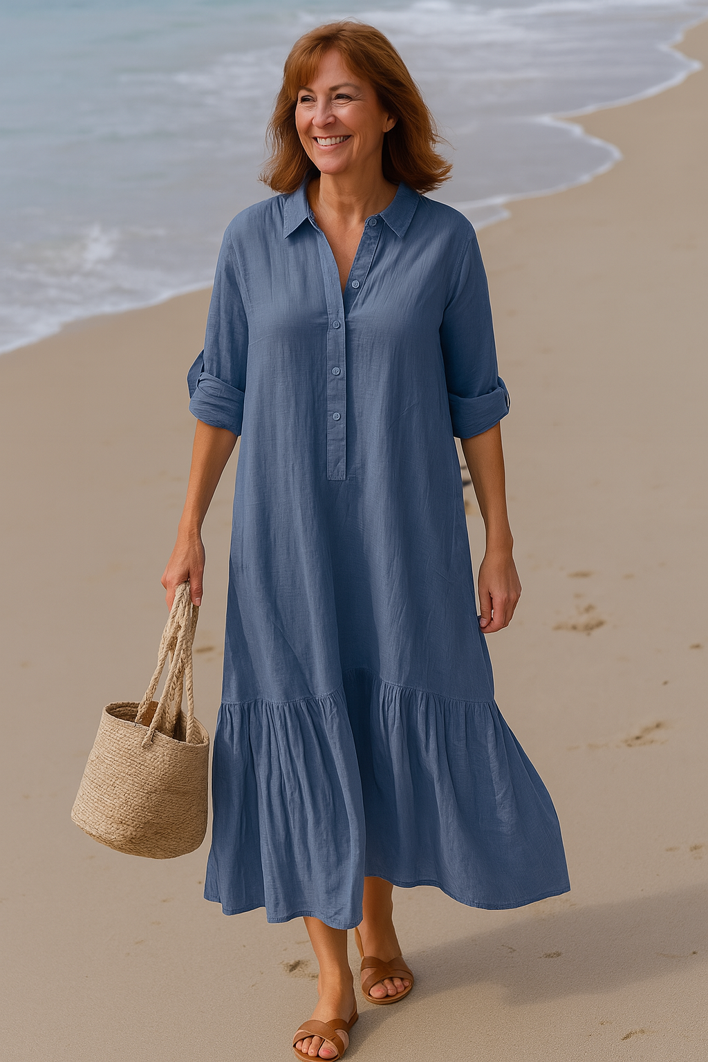 Valeria | stilvolles Kleid mit Kragen und fließendem, gestreiftem Design