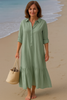 Valeria | stilvolles Kleid mit Kragen und fließendem, gestreiftem Design
