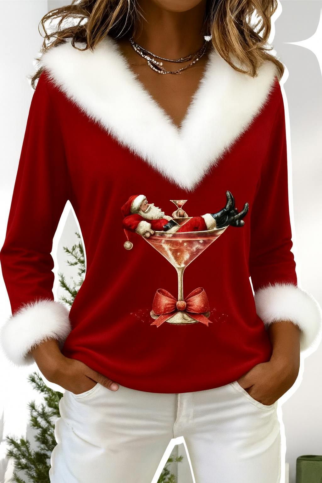 Qalia | Plüschpullover mit Weihnachtsmotiv