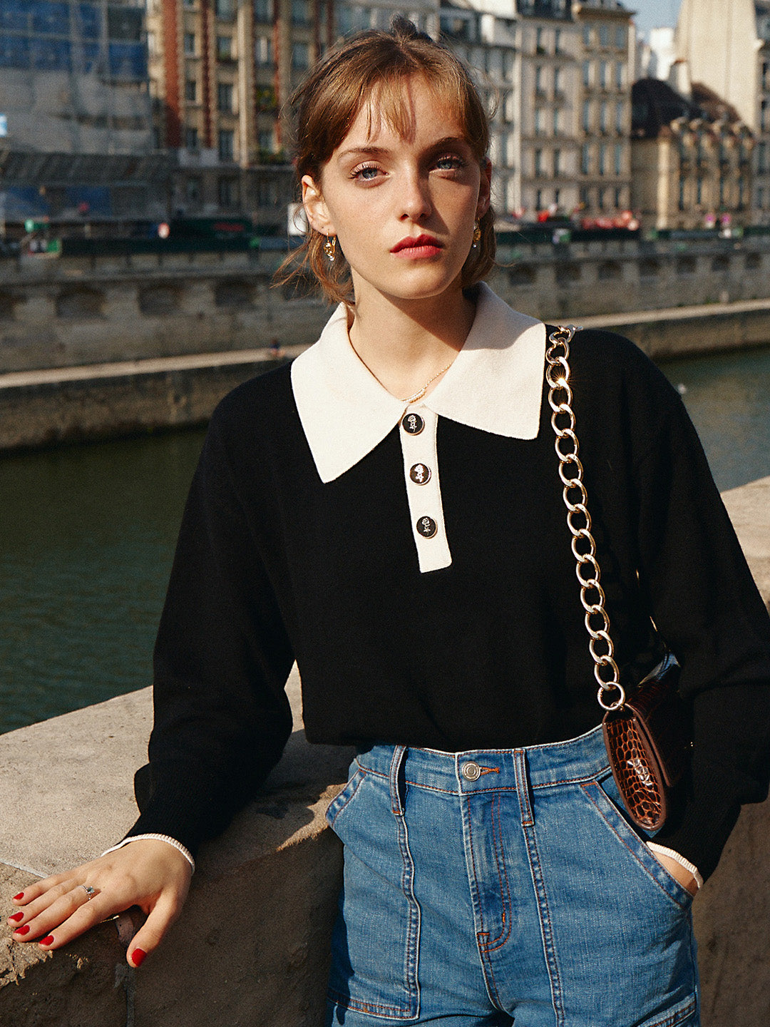 Pelina | Zeitloser Strickpullover mit elegantem Polo-Kragen