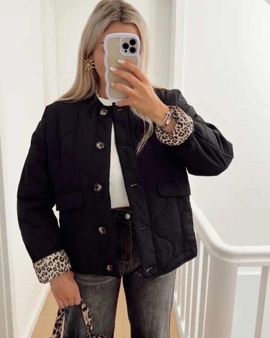 Yasmin™ | Trendy Jacke mit Leopardenfutter - Schwarz / S