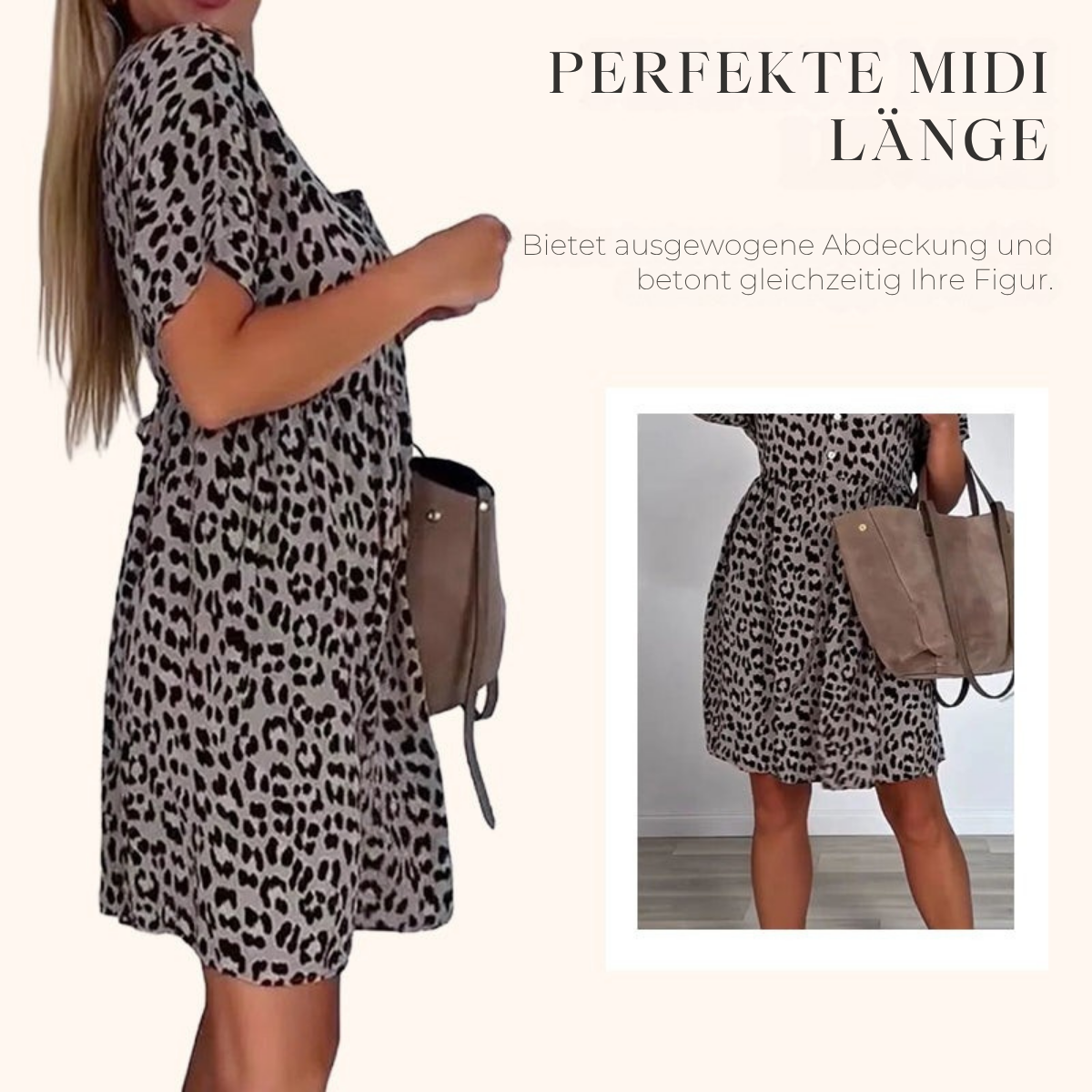 Wilma | modisches Damenkleid mit auffälligem Leopardenprint und V-Ausschnitt