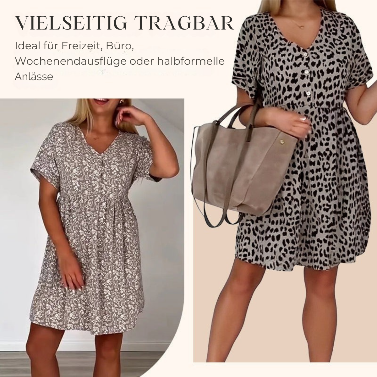 Wilma | modisches Damenkleid mit auffälligem Leopardenprint und V-Ausschnitt