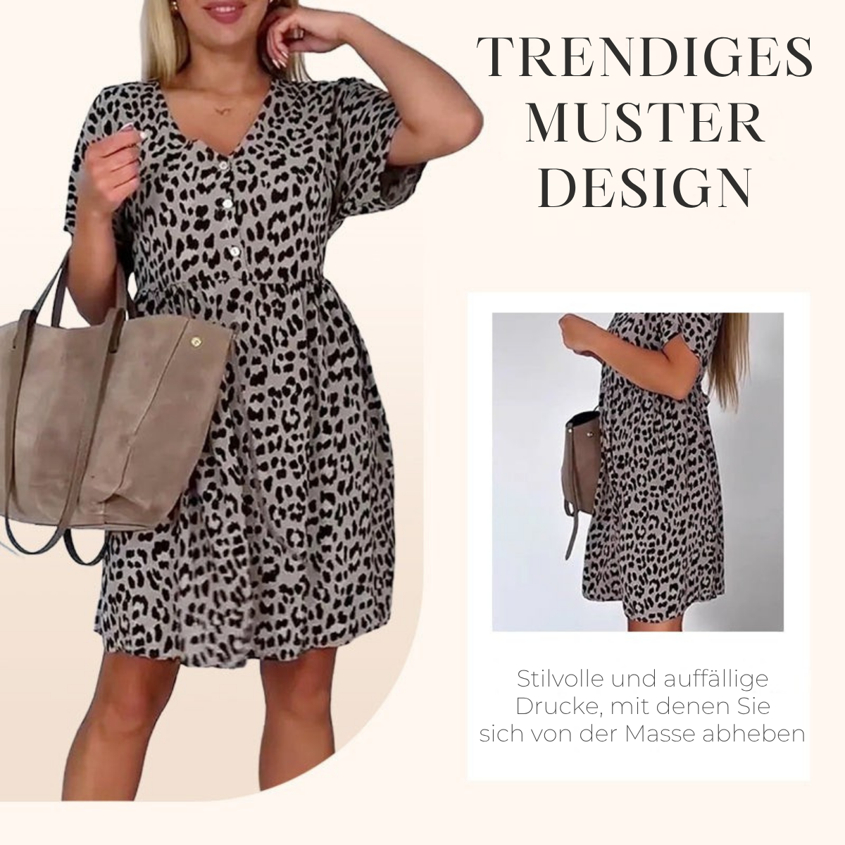 Wilma | modisches Damenkleid mit auffälligem Leopardenprint und V-Ausschnitt