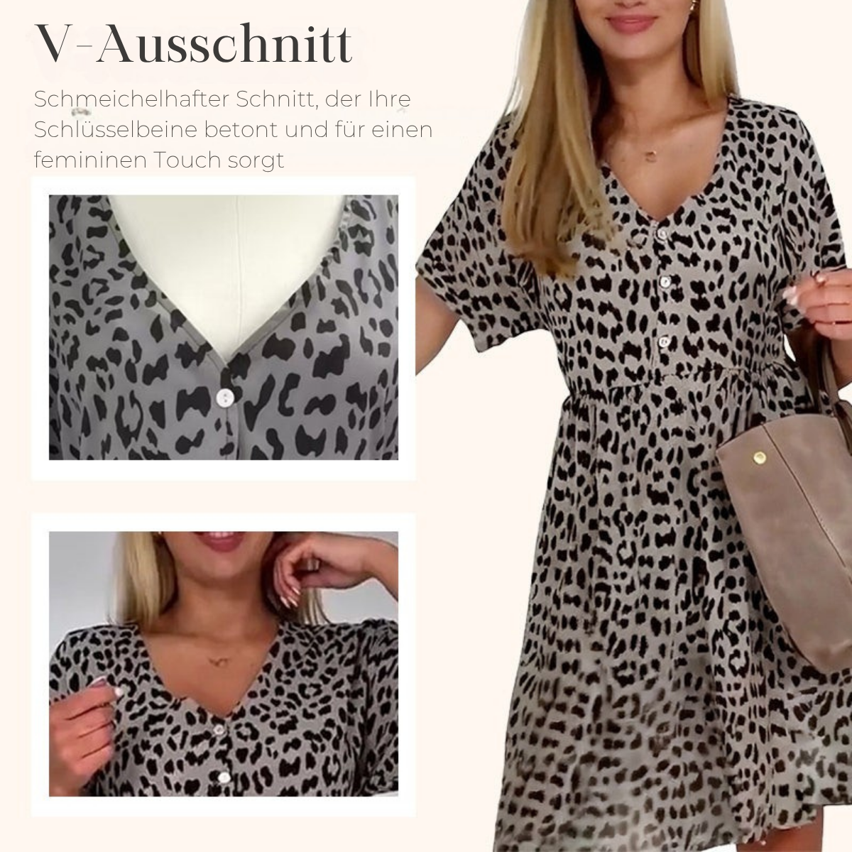Wilma | modisches Damenkleid mit auffälligem Leopardenprint und V-Ausschnitt