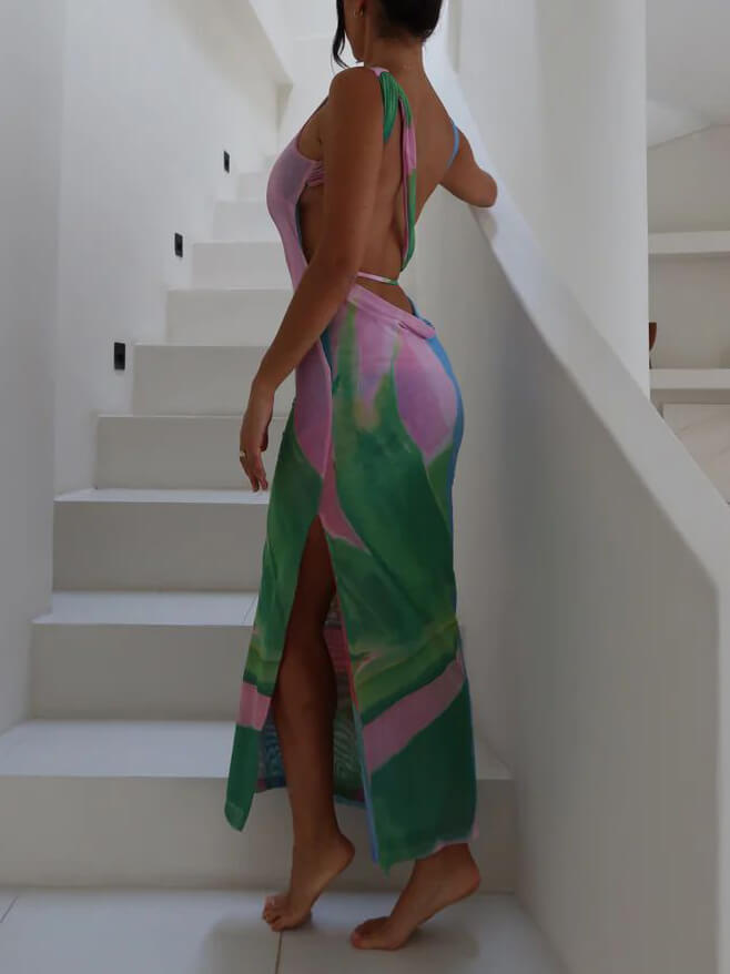 Kaye | Elegantes rückenfreies Midikleid mit sexy Seitenschlitzen