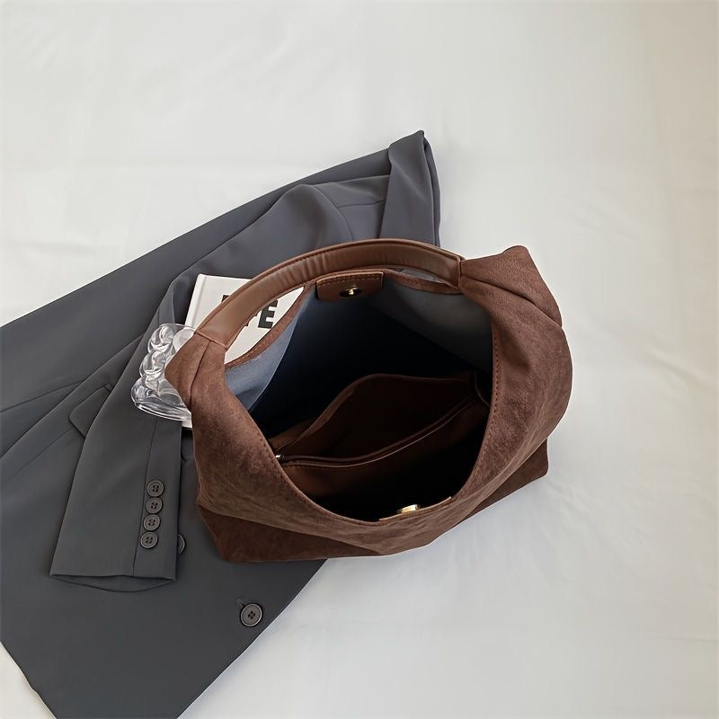 Nala™ - Zeitlose Wildleder Schultertasche - Kastanienbraun