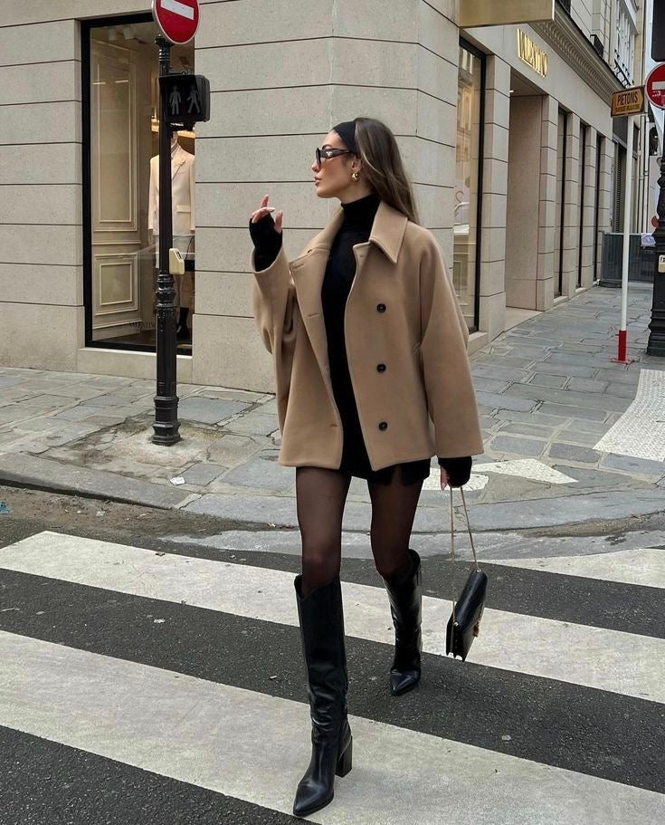Linsey | Trendiger, übergroßer Wollmantel - Fashion - Braunbeige (fast ausverkauft) / XS