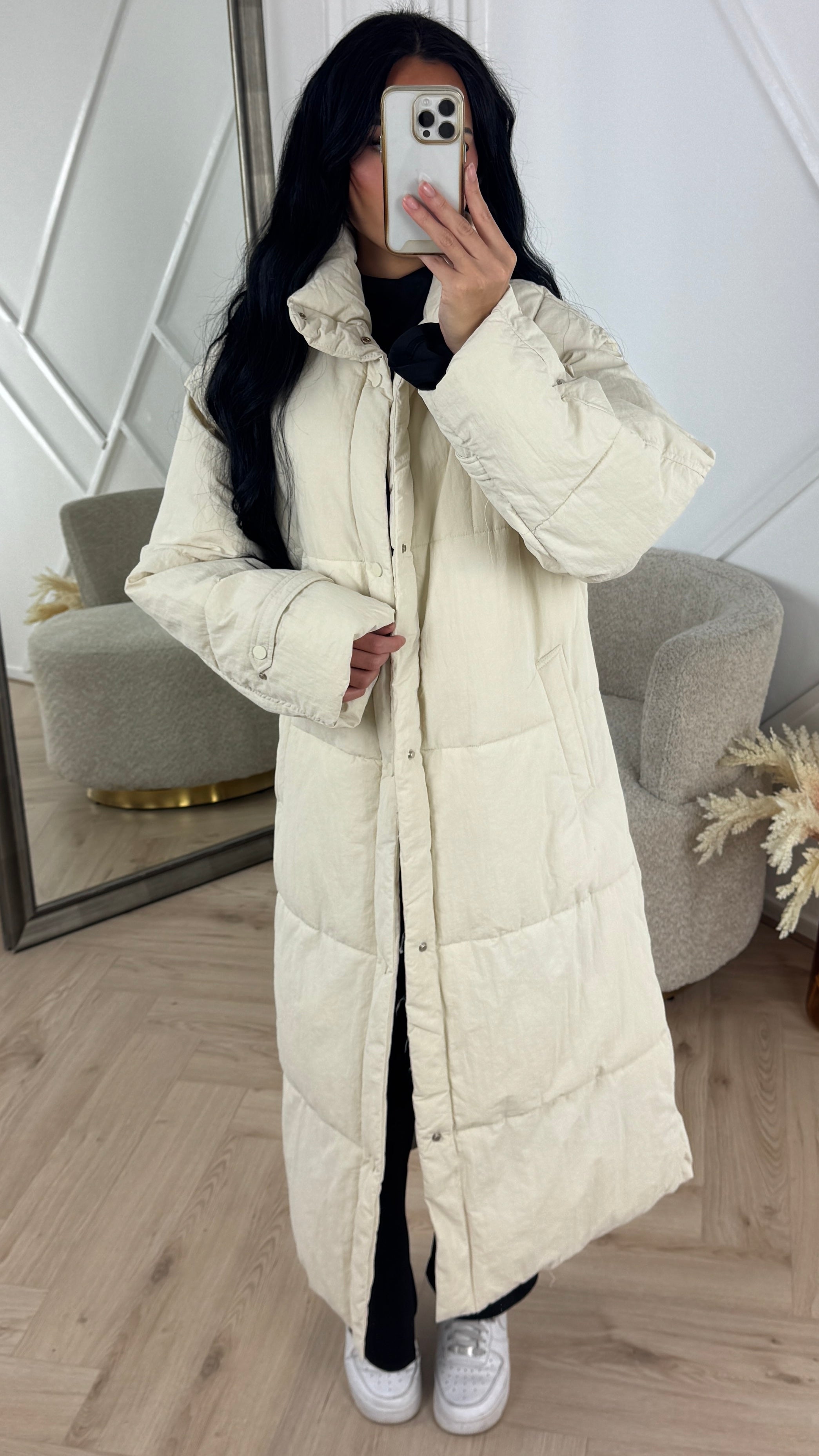 Amica | Lange Steppjacke mit hohem Kragen