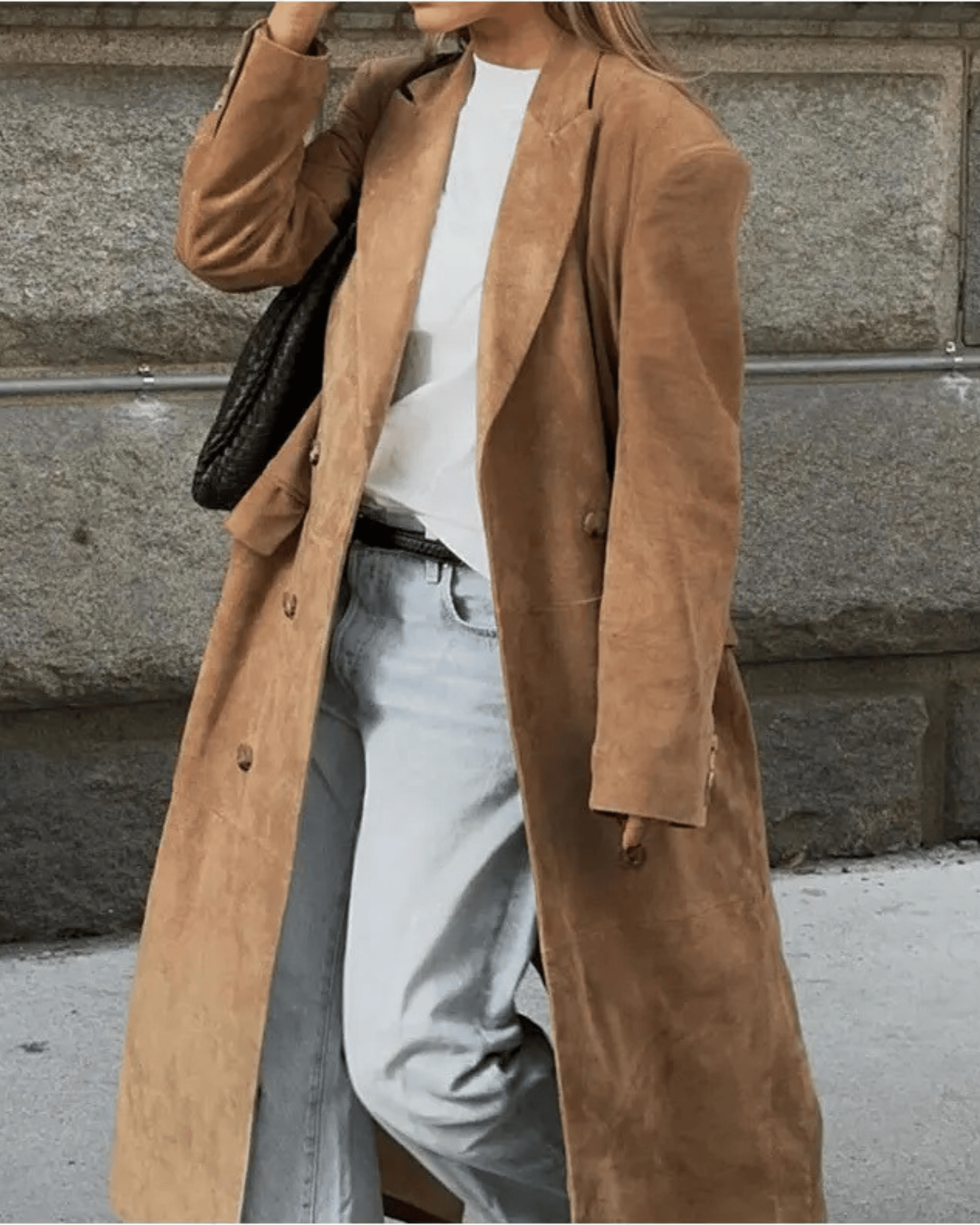 Nadia | Modischer Damenmantel aus Wildleder, lang & chic