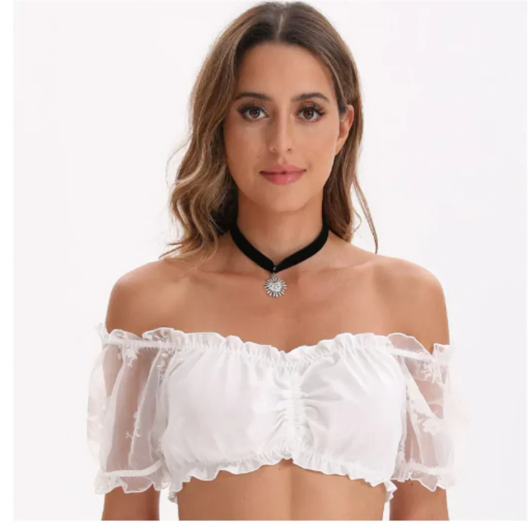 Oktoberfest Crop-Bluse mit Rüschen für Damen