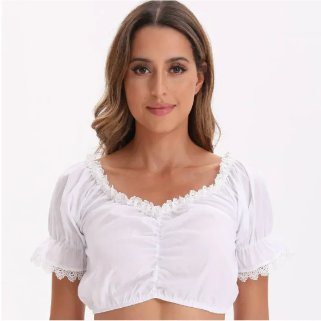 Oktoberfest Crop-Bluse mit Rüschen für Damen