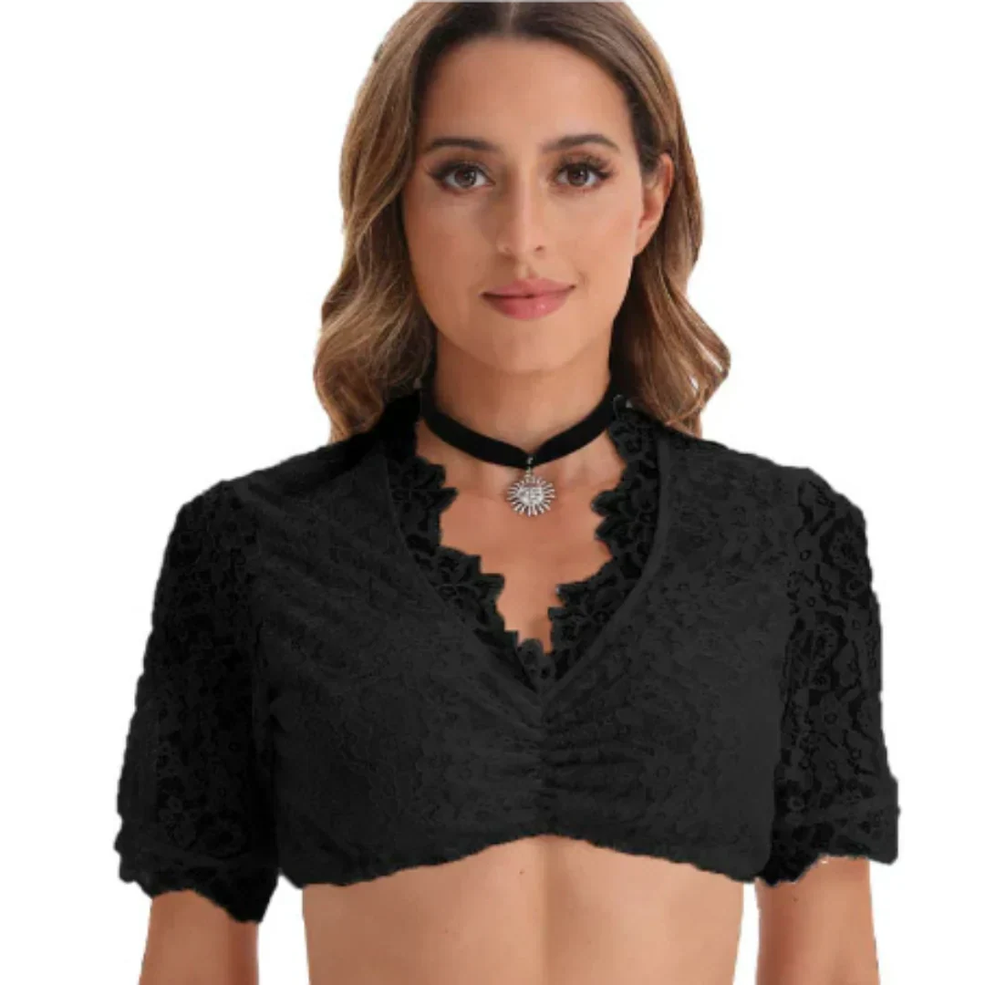 Oktoberfest Crop-Bluse mit Rüschen für Damen