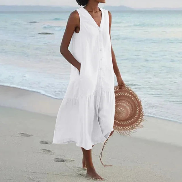 Cavela | Ärmelloses Sommerkleid mit Knopfleiste