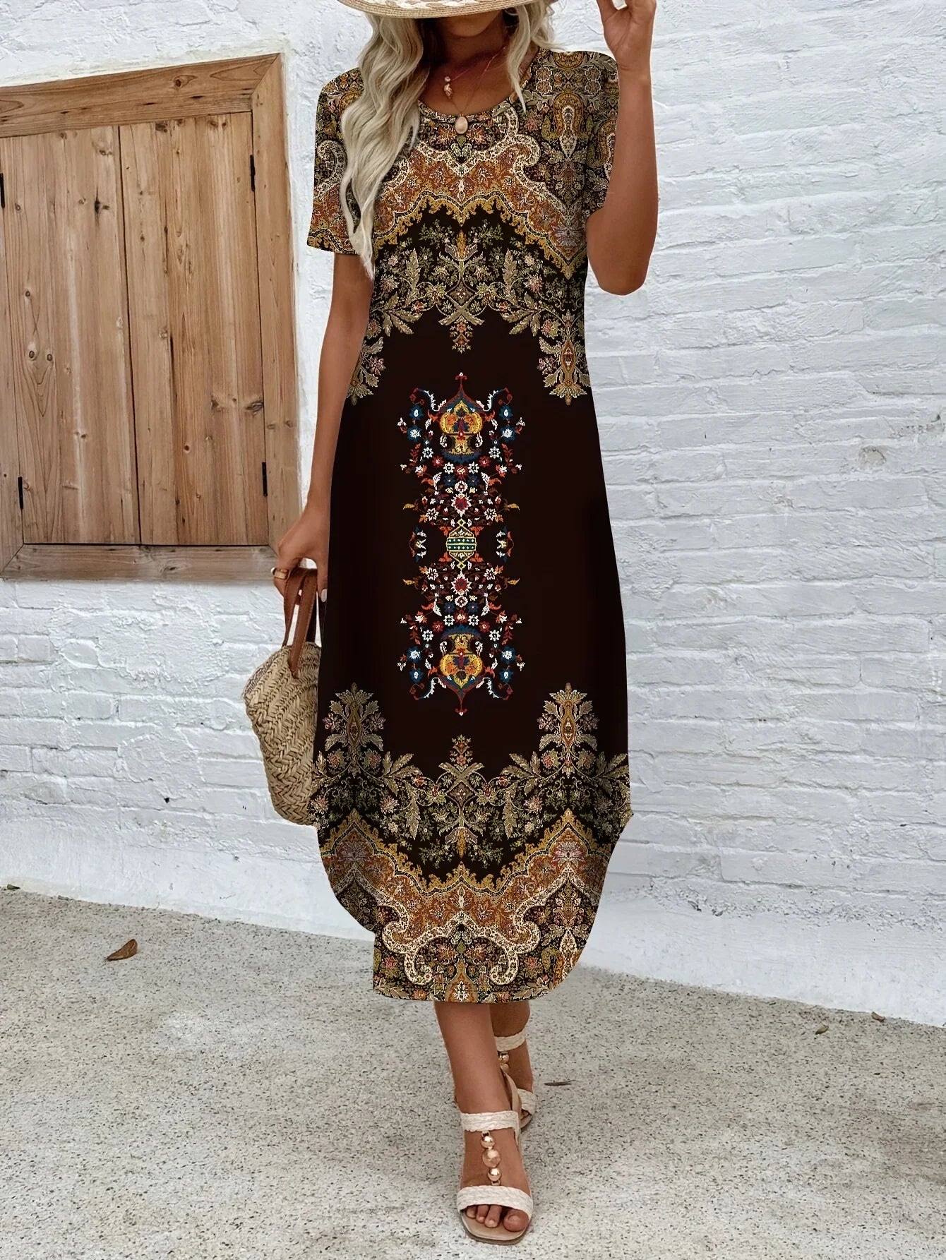 Janiya | Verziertes Maxikleid mit Taschen