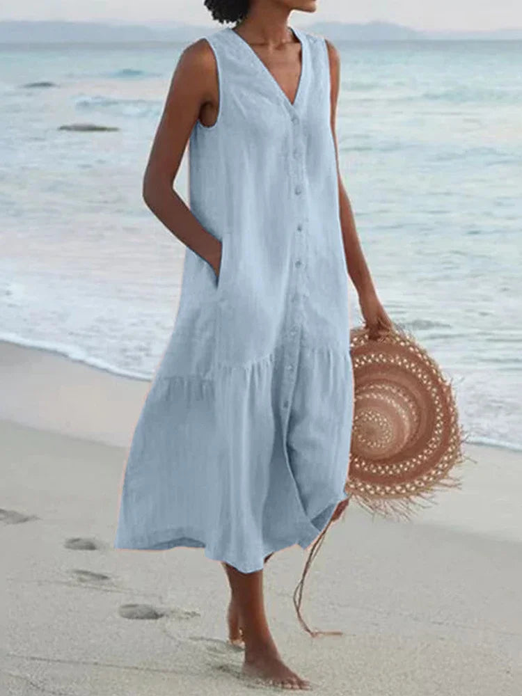 Cavela | Ärmelloses Sommerkleid mit Knopfleiste