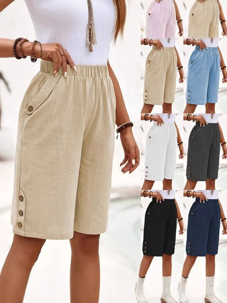 Ackea | Leinen-Shorts mit Knopfleiste