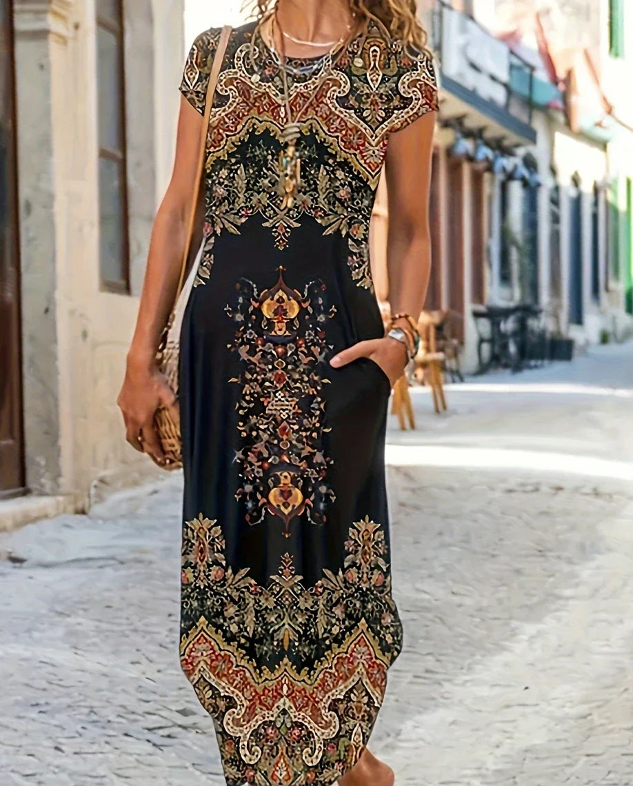 Janiya | Verziertes Maxikleid mit Taschen