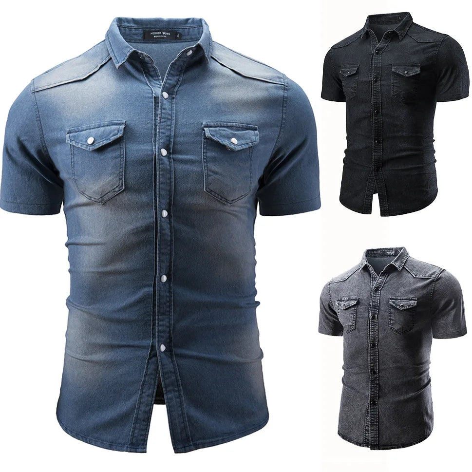 Jerry | bequeme Jeanshemd für Herren mit kurzen Ärmeln