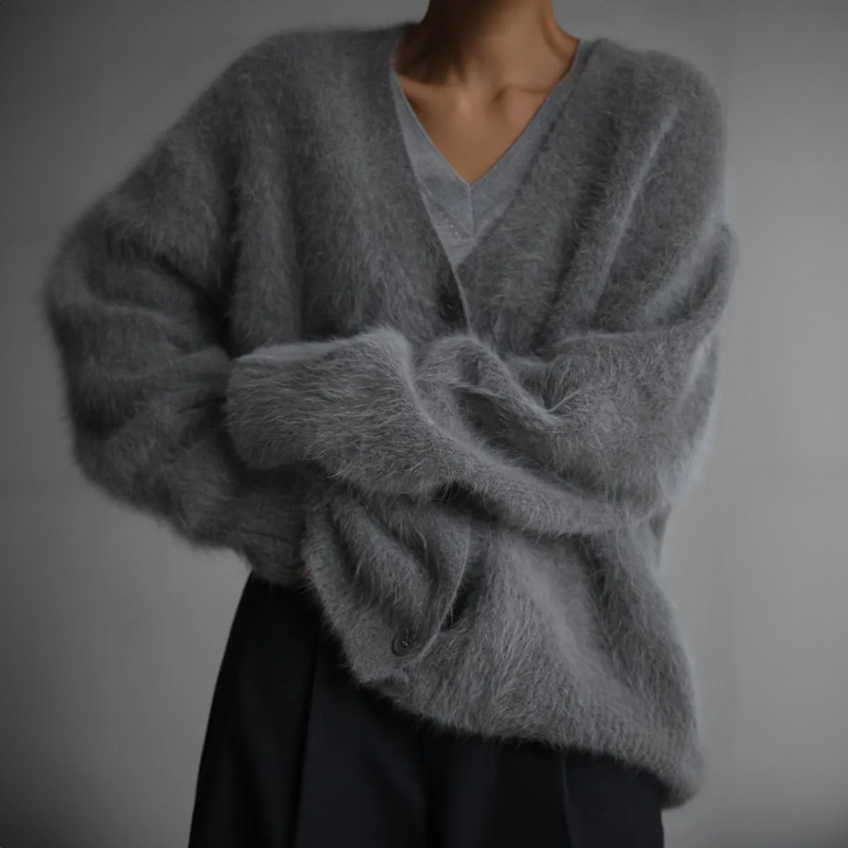Giselle™ | Feine Strickjacke - Cardigans - Nebelgrau / S