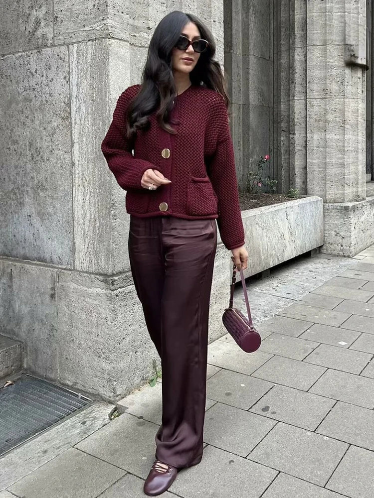 Mira™ - Modische Strickjacke - Weinrot / S