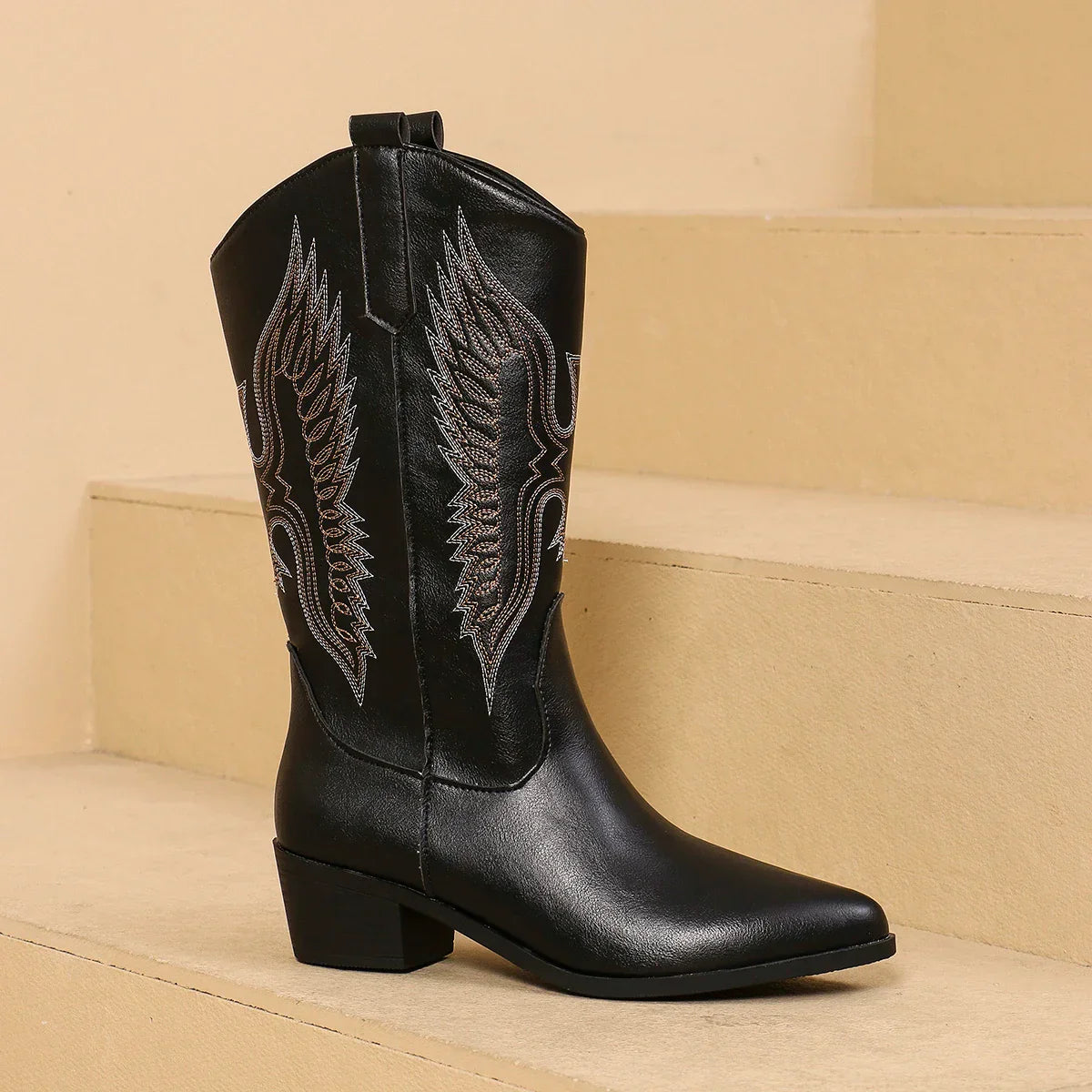 Regina | Stylische Cowboy Stiefel für Damen - Elfenbein / 36