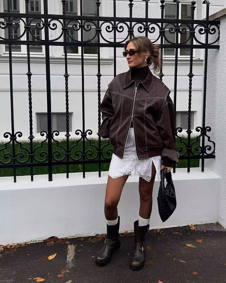 Kelsey | Oversized Lederjacke mit Reißverschluss