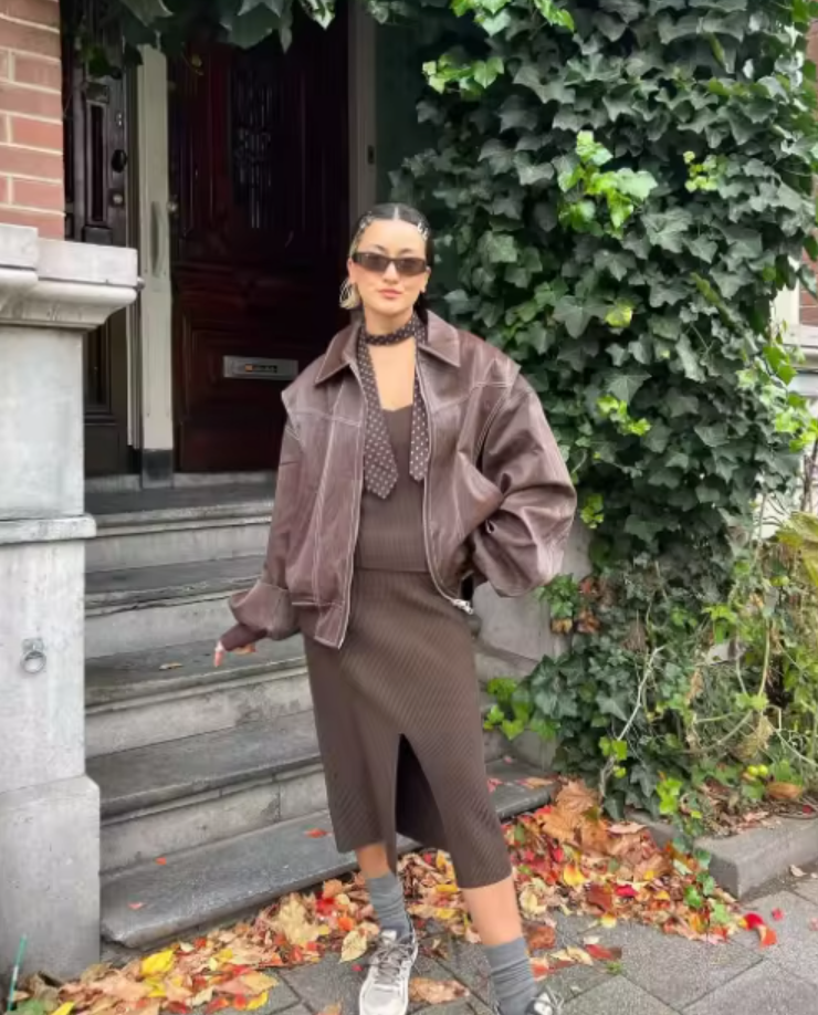 Kelsey | Oversized Lederjacke mit Reißverschluss