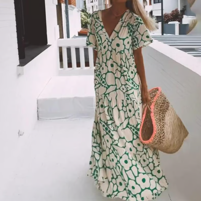 Nadin | Abstraktes Maxikleid mit V-Ausschnitt