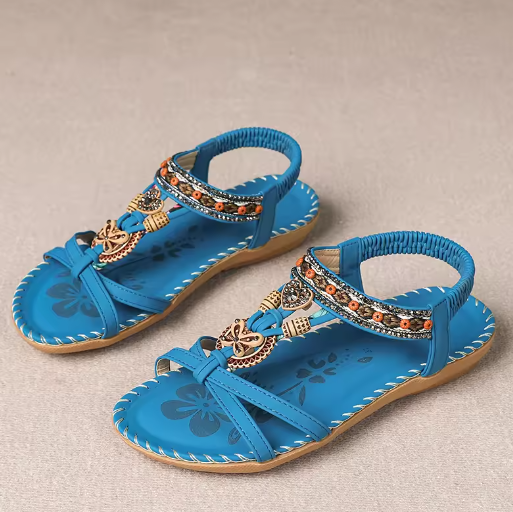 Kaiya | Bestickte flache Sandalen mit böhmischen Perlen