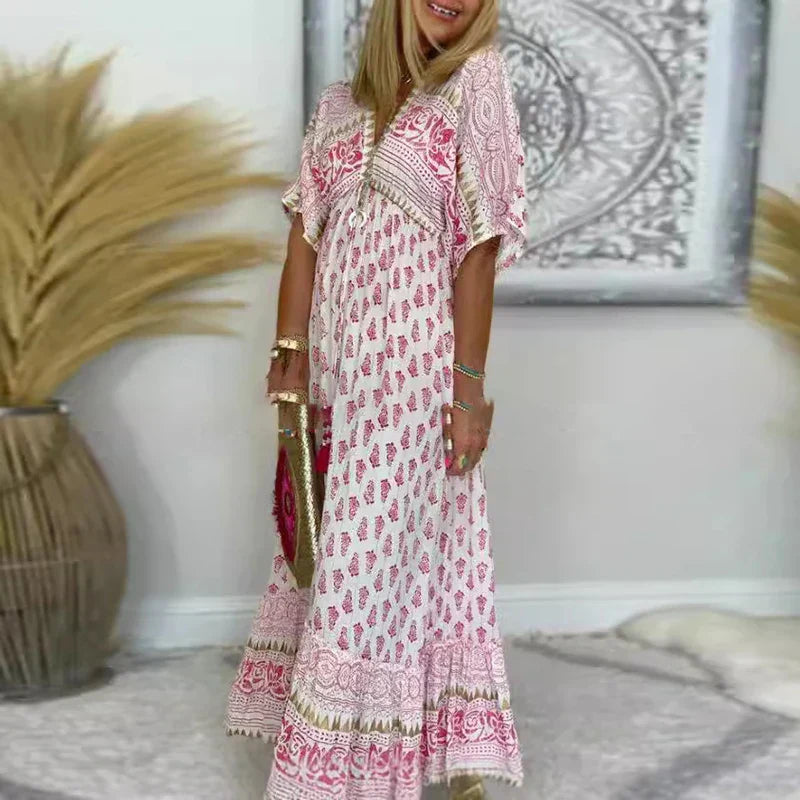 Judy | stilvolles Boho-Maxikleid mit exklusivem Druckdesign