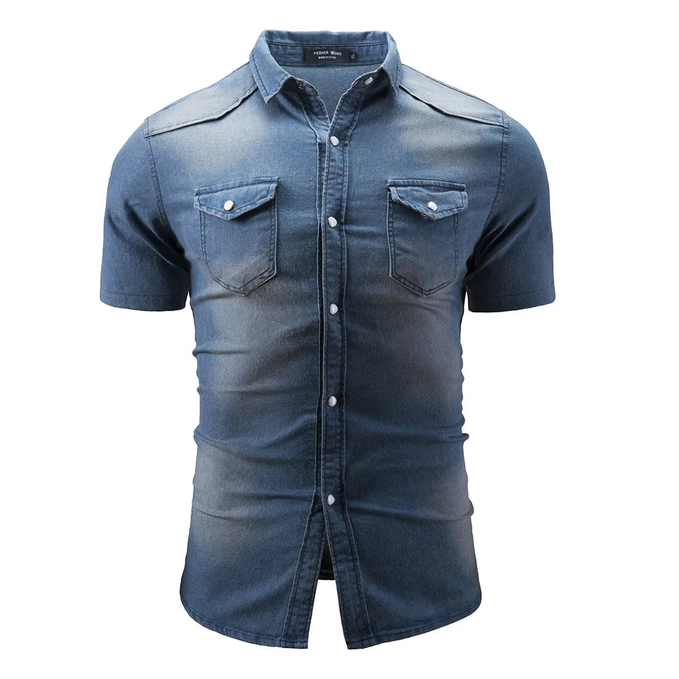 Jerry | bequeme Jeanshemd für Herren mit kurzen Ärmeln