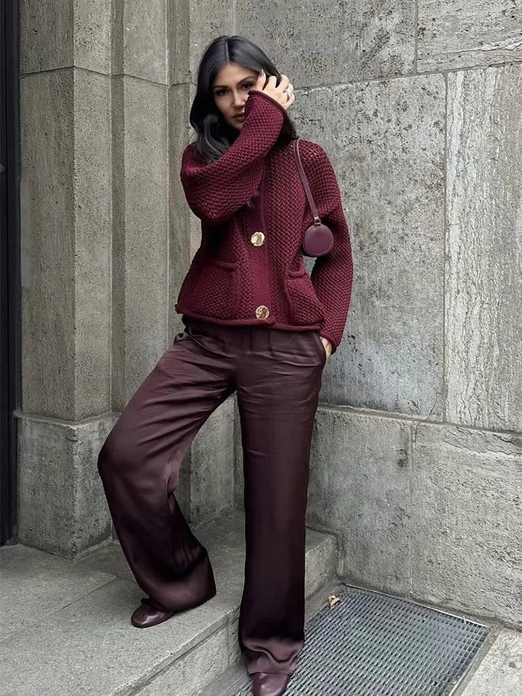 Mira™ - Modische Strickjacke - Weinrot / S