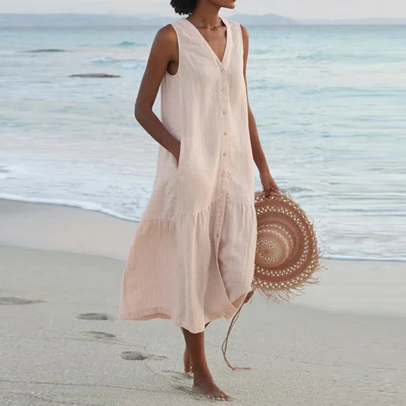 Cavela | Ärmelloses Sommerkleid mit Knopfleiste