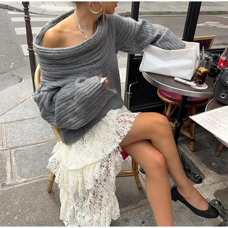 Seralie | Asymmetrischer Rollkragenpullover in Übergröße-Optik