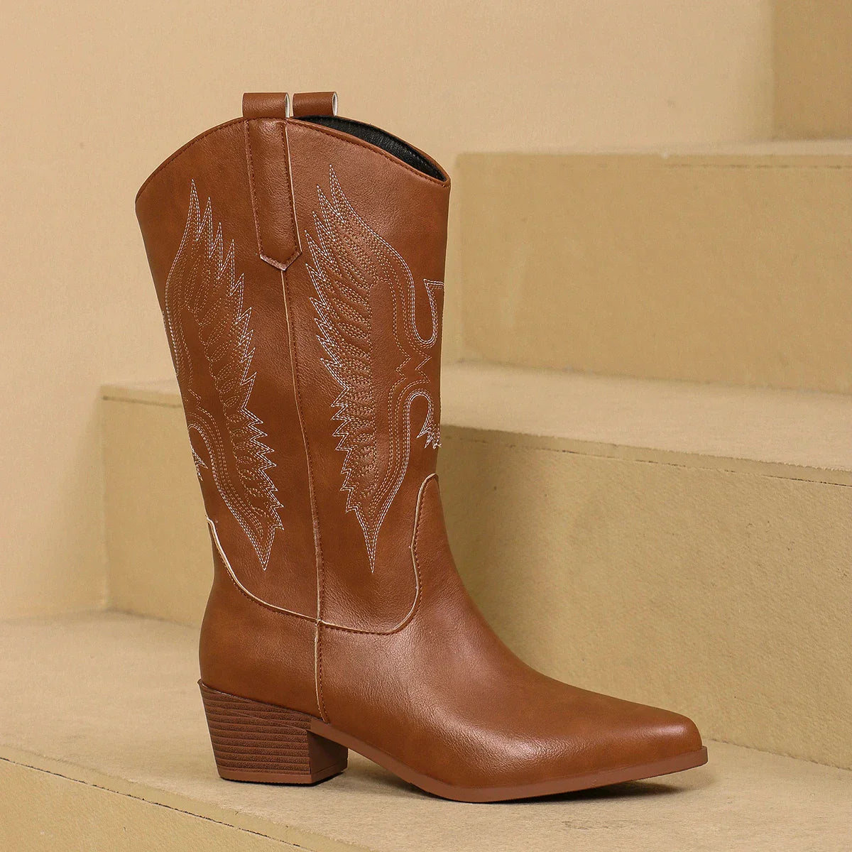 Regina | Stylische Cowboy Stiefel für Damen - Elfenbein / 36