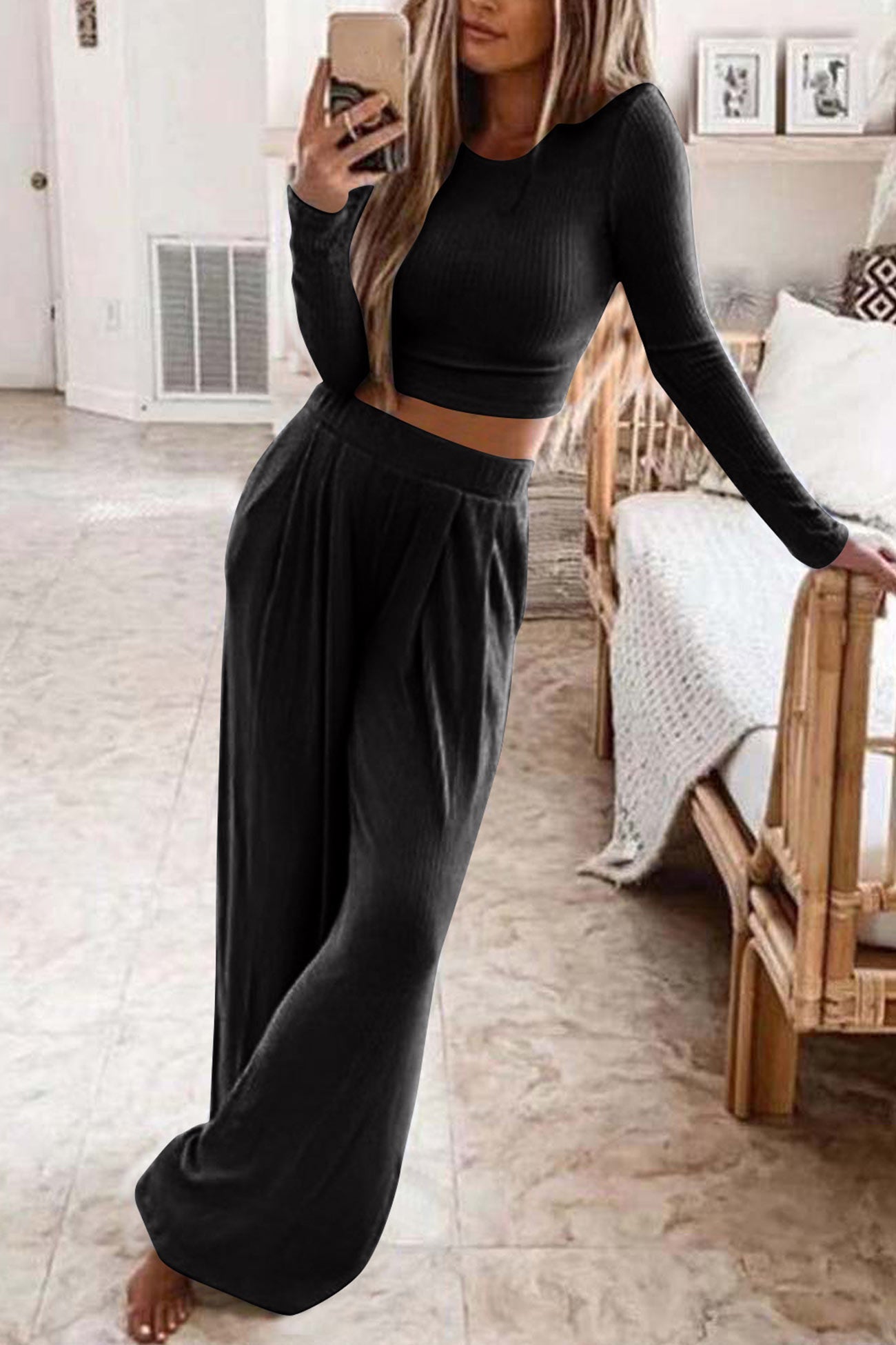 Tamara | Geripptes Crop-Top & Hosen-Set
