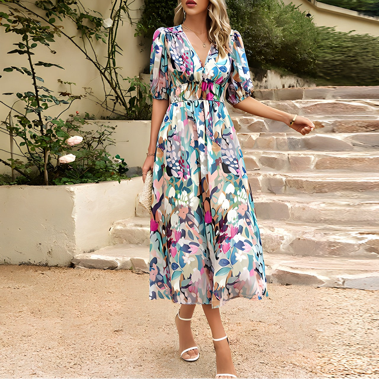 Janella | Elegantes Midikleid mit V-Ausschnitt