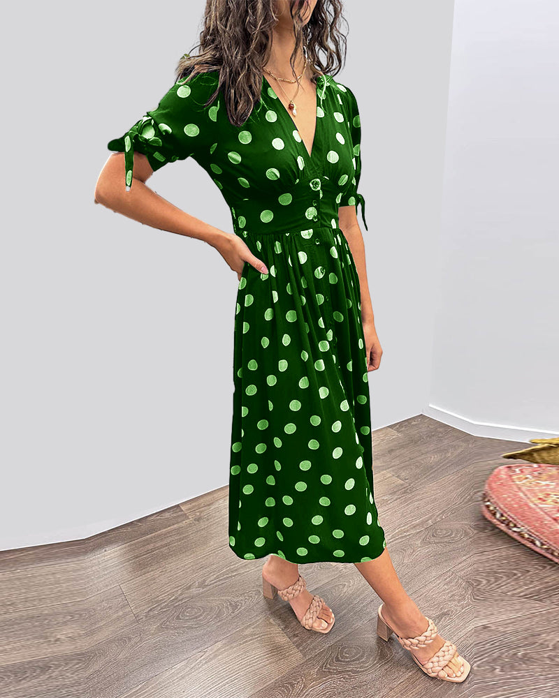 Caliste | Stilvolles Kleid mit Polka-Dots und tiefem V-Ausschnitt