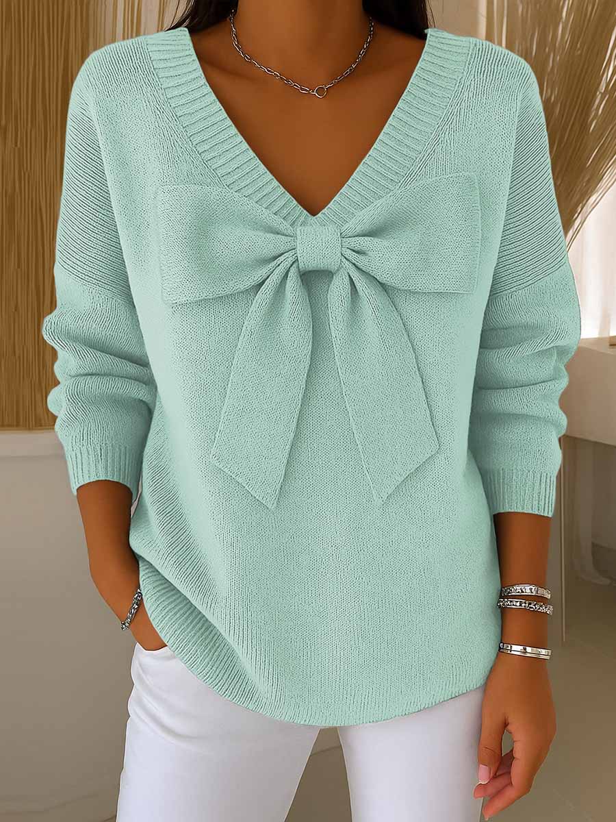 Rylie | Damen-Langarmshirt, mit Schleife & V-Ausschnitt