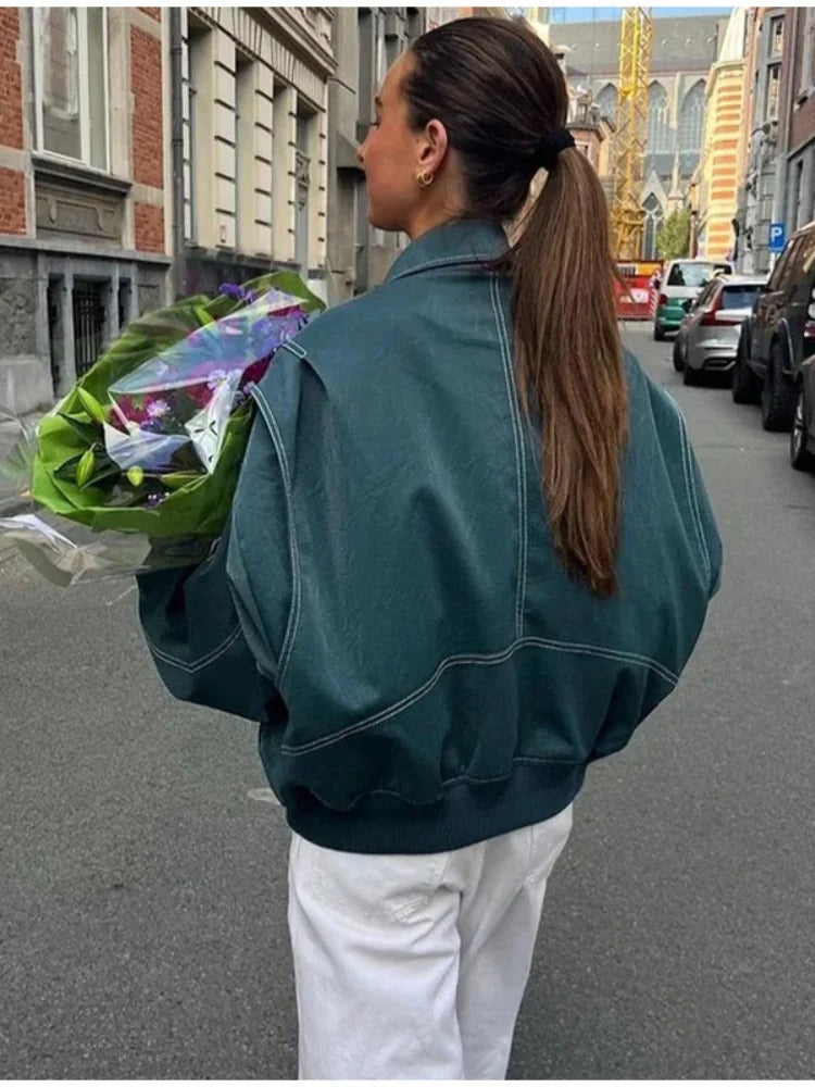 Kelsey | Oversized Lederjacke mit Reißverschluss