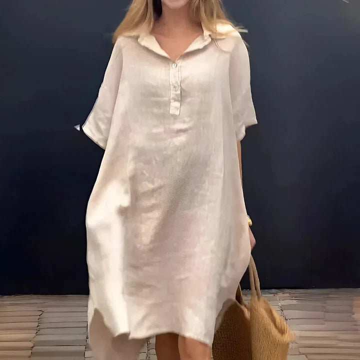 Zena | Luftiges Midikleid aus Leinen mit Kaskadensaum