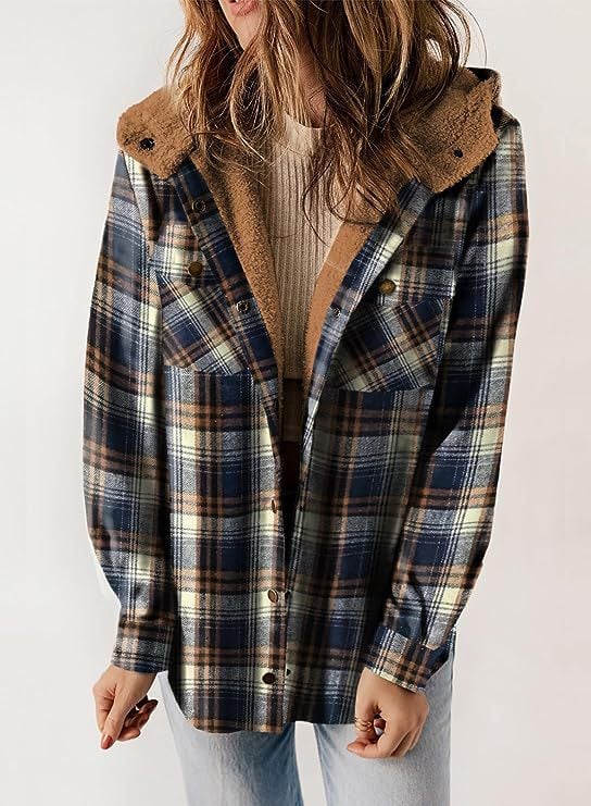 Grace™ | Plaid Jacke Langarm Schnalle Wolle mit Kapuze