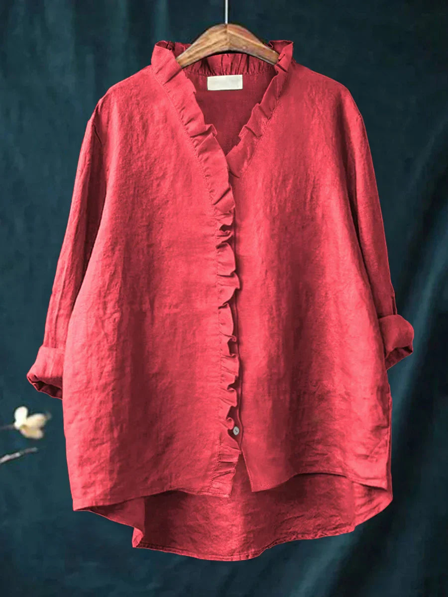 Zanel | Lose Bluse mit V-Ausschnitt und Rüsche