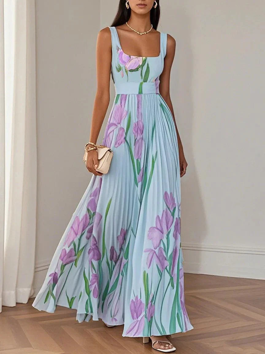 Wilma | Plissiertes Maxikleid mit Blumenmuster